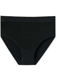 Black cotton hipster underwear with a smooth texture and wide elastic waistband, featuring a seamless design and no visible stitching.