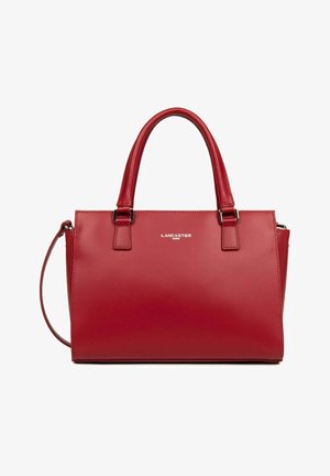 Bolso de cuero Lancaster Paris rojo con doble asa y correa de hombro desmontable, forma rectangular con acabado liso.