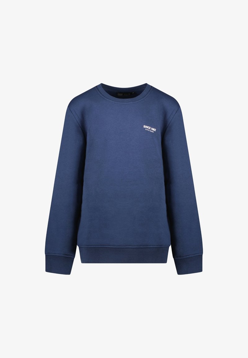 Navyblauwe sweatshirt van een zachte katoenmix, met een ronde hals en geribde manchetten. De tekst "SINCE 1982" in het wit op de borst.