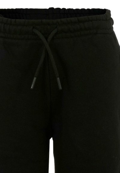 Zwarte katoenen joggingbroek met een elastische tailleband, een verstelbaar trekkoord en een gladde textuur zonder extra patronen of accenten.