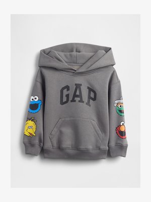 Halli laste kapuutsiga dressipluus, mille ees on GAP logo ja varrukatel Sesami tänava tegelased: Küpsisemonster, Suur Lind, Oskar ja Elmo.