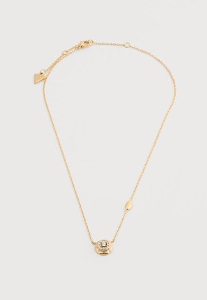 Collier délicat en chaîne d'or avec un petit pendentif circulaire orné d'une pierre précieuse claire centrale entourée de petites pierres.