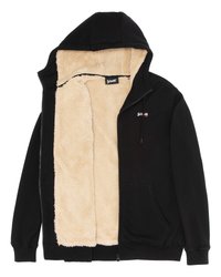 Felpa nera con zip, foderata in morbido beige, dotata di cappuccio, cordoncino e una tasca frontale. Etichetta del marchio all'interno del collo.