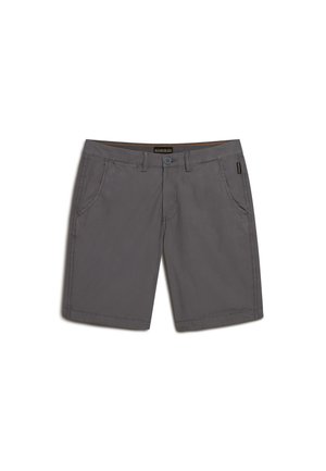 Grå shorts med en lige pasform, to frontlommer, en knaplukning og subtile syninger. Glat stoftekstur, afslappet design.