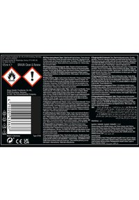 Solution Braun Clean & Renew, 170 ml. Étiquette noire avec texte blanc, symboles de danger, code-barres et instructions multilingues. Fabriqué en Allemagne.