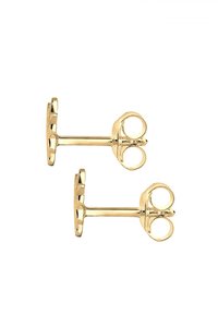 Guldtonede stud øreringe med en cirkulær base og et simpelt postdesign, der har glatte, polerede overflader og minimalistiske detaljer.