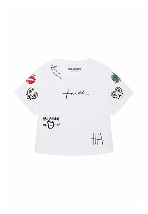 Mira Paris, TATTOO BRUTAL OVERSIZED ROLL UP TEE 26 - T-shirt con stampa - white