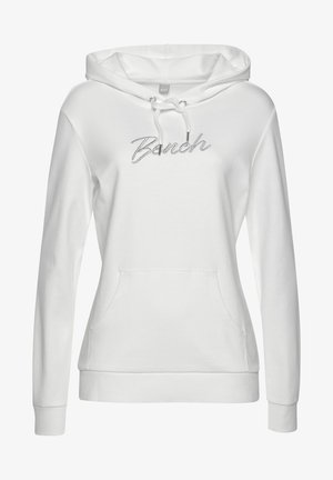 Witte hoodie van een katoenmix, met een zak aan de voorkant, een capuchon met trekkoord en "Bench" in zilver geborduurd op de borst.