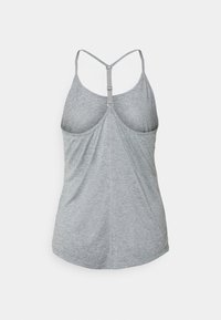 Gray athletic tank top featuring a racerback design, soft fabric, and a gathered back detail with adjustable strap and smooth hem.