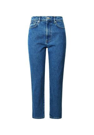 Lichtblauwe spijkerbroek met een hoge taille, rechte pijpen en zakken aan de voorkant. Beschikt over een klassiek vijfzakendesign en een knoopsluiting.