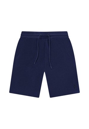 Marineblauwe casual shorts met een trekkoord in de taille en zijzakken, gemaakt van zachte stof voor comfortabel dragen.