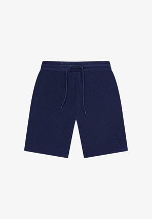 Marineblauwe casual shorts met een trekkoord in de taille en zijzakken, gemaakt van zachte stof voor comfortabel dragen.