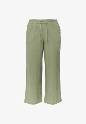 Hellgrüne Weitbein-Hose aus strukturiertem Stoff, mit elastischem Bund und vorderem Kordelzug.