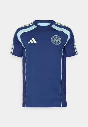 Mørkeblå kortermet jersey laget av pustende stoff, med lyseblå detaljer og Ajax-logoen på brystet.