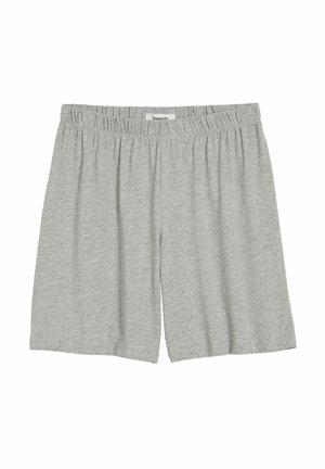Shorts en coton gris avec une taille élastique, dotés d'une coupe ample et d'une texture lisse. Sans poches ni détails de design marquants.