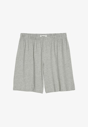 Shorts en coton gris avec une taille élastique, dotés d'une coupe ample et d'une texture lisse. Sans poches ni détails de design marquants.