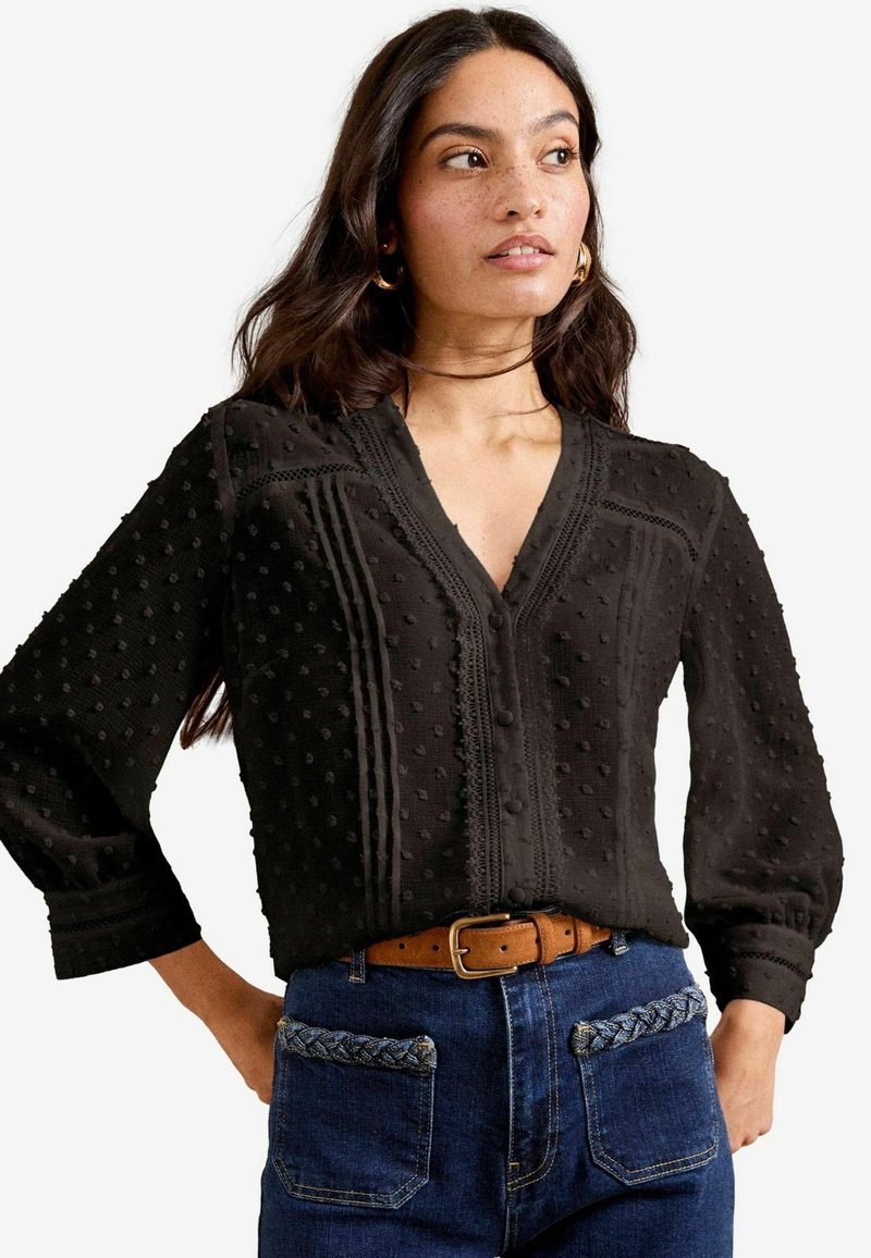 Love & Roses PETITE FIT - DOBBY NOTCH NECK 3/4 SLEEVE  - Blusa - black