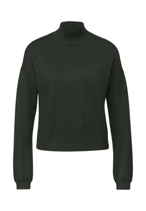 Tummanvihreä pooloneule, joka on valmistettu pehmeästä kankaasta. Neuleessa on rento malli, pitkät hihat sekä ribbaatut hihansuut ja helma.