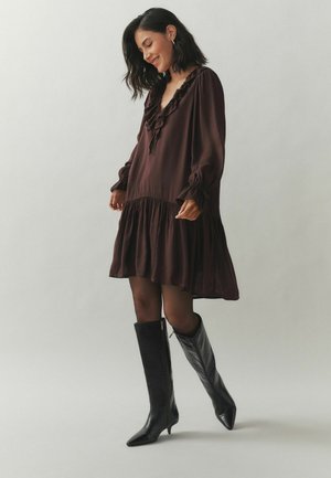 Laura Ashley, RUFFLE BOHO MINI - Day dress - chocolate brown