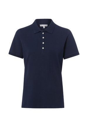 Polo blu navy a maniche corte con collo e quattro bottoni bianchi sul davanti.