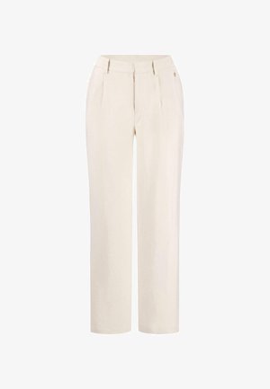 Világosbarna, bő szárú nadrág könnyű anyagból, elülső redőkkel és gomb részlettel a derékrészen. Lapos elülső kialakítás.