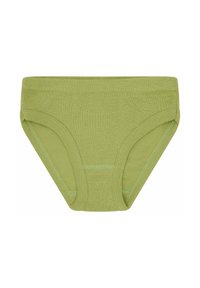 Slip in cotone verde con una consistenza morbida, dotato di un design semplice, vita elastica e dettagli cuciti lungo i bordi.