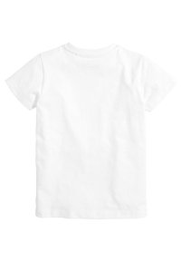 T-shirt en coton blanc à manches courtes et col rond, présentant une texture simple et lisse sans motifs ni graphismes visibles.