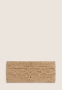Fascia per la testa lavorata a maglia in beige con motivo testurizzato, dotata di design a treccia. Materiale morbido con una vestibilità ampia e aderente per il calore.