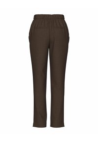 Braune, gewebte Stoffhose mit lässiger Passform, elastischem Bund und zwei Gesäßtaschen. Keine zusätzlichen Details oder Muster sichtbar.