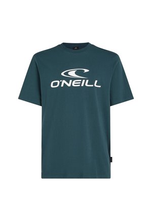 Mørk teal kortærmet t-shirt lavet af bomuld, med et stort hvidt "O'NEILL" logo tværs over brystet og en rund halsudskæring.