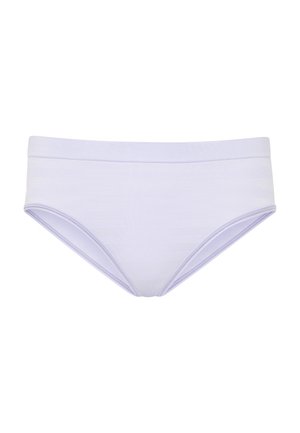 Braguita de bikini de color púrpura claro con una textura suave, con una cinturilla ancha y corte clásico. Patrón de rayas sutil en toda la prenda.