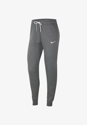 Graue Baumwoll-Jogginghosen mit schmal zulaufendem Bein, elastischem Bund und weißem Kordelzug. Mit kleinem weißem Nike-Logo auf dem linken Oberschenkel.