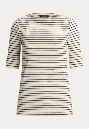 Lauren Ralph Lauren, STRIPED STRETCH COTTON BOATNECK TEE - Trükipildiga T-särk - mascarpone cream/black