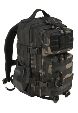 Camouflage-patterned backpack with multiple compartments, heavy-duty zippers, adjustable straps, and mesh padding for comfort.