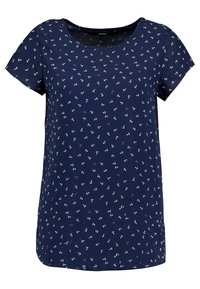 Mörkblå kortärmad skjorta med ett spritt ankarmönster i vitt och lila. Tillverkad av mjukt tyg med rund halsringning.