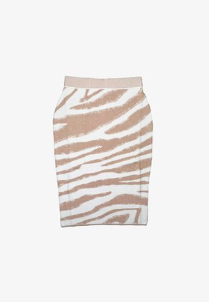 Gonna a righe zebrato beige e bianco realizzata in materiale morbido con design aderente e vita a coste. Caratterizzata da un motivo tridimensionale.