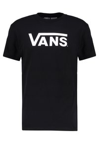 Musta puuvillapaita, jossa on iso valkoinen "VANS"-logo rinnassa. Lyhyet hihat ja klassinen malli, jossa on pyöreä pääntie.