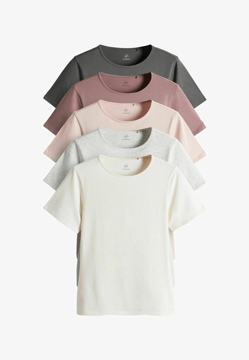 THE SET REGULAR FIT - 5 PACK SHORT SLEEVE FITTED CREW NECK - Základné tričko - slate grey dark pink pink cream grey marl
