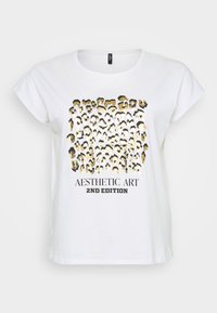 White cotton t-shirt featuring a gold and black leopard print design with the text "AESTHETIC ART 2ND EDITION" below the graphic.