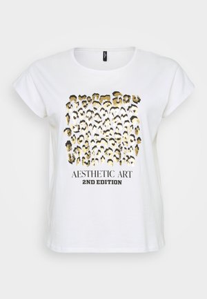 Hvit bomull t-skjorte med et design i gull og svart leopardmønster, med teksten "AESTHETIC ART 2ND EDITION" under grafikken.