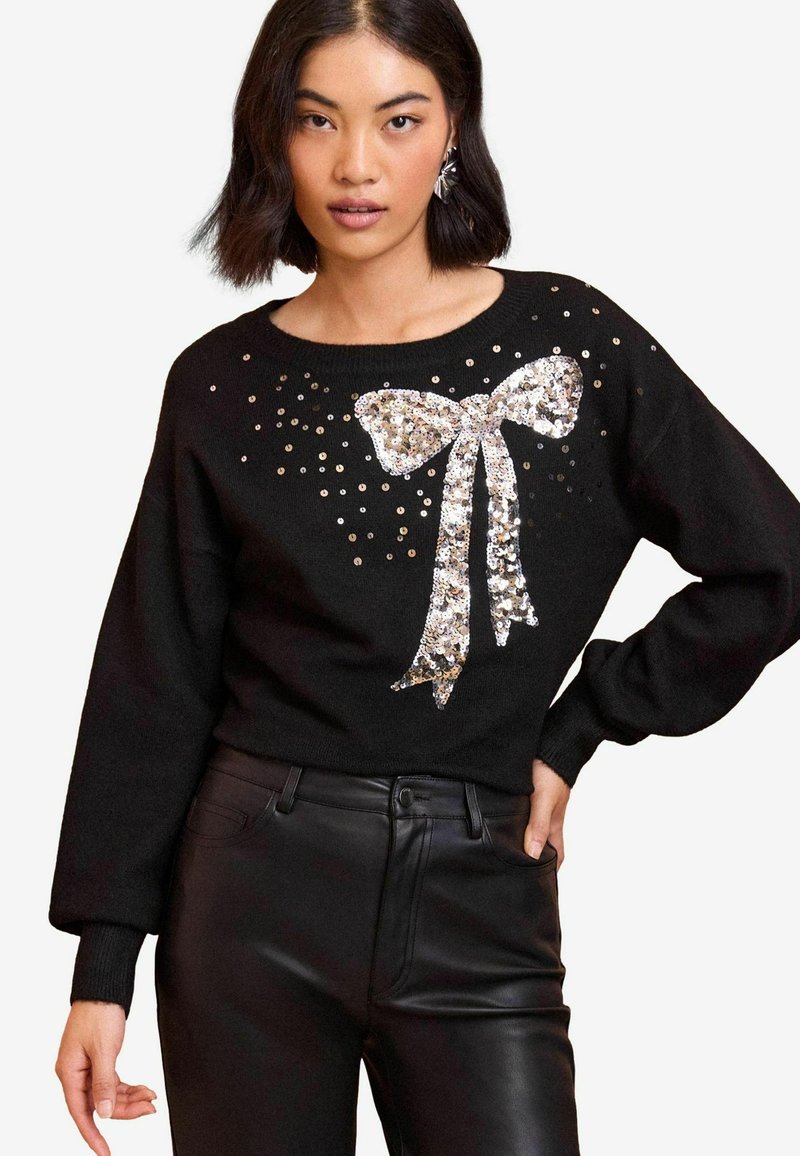 Love & Roses REGULAR FIT - SCATTERED SEQUIN BOW - Pulover - black bow