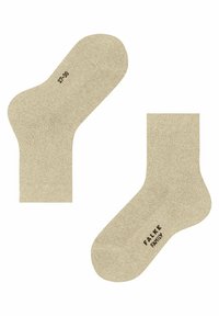 Calcetines crew en color beige, fabricados con un tejido suave y con un acabado texturizado. Presentan puntera y talón reforzados. Logo impreso y detalle de tamaño en la suela.
