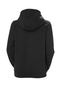 Sudadera negra hecha de una tela suave y texturizada. Presenta una capucha amplia, mangas largas y un corte relajado. La vista trasera no muestra ninguna marca visible.