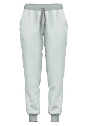 Ljust gråa sweatpants i mjukt tyg, med elastisk midja och dragsko samt avsmalnande muddar vid anklarna.