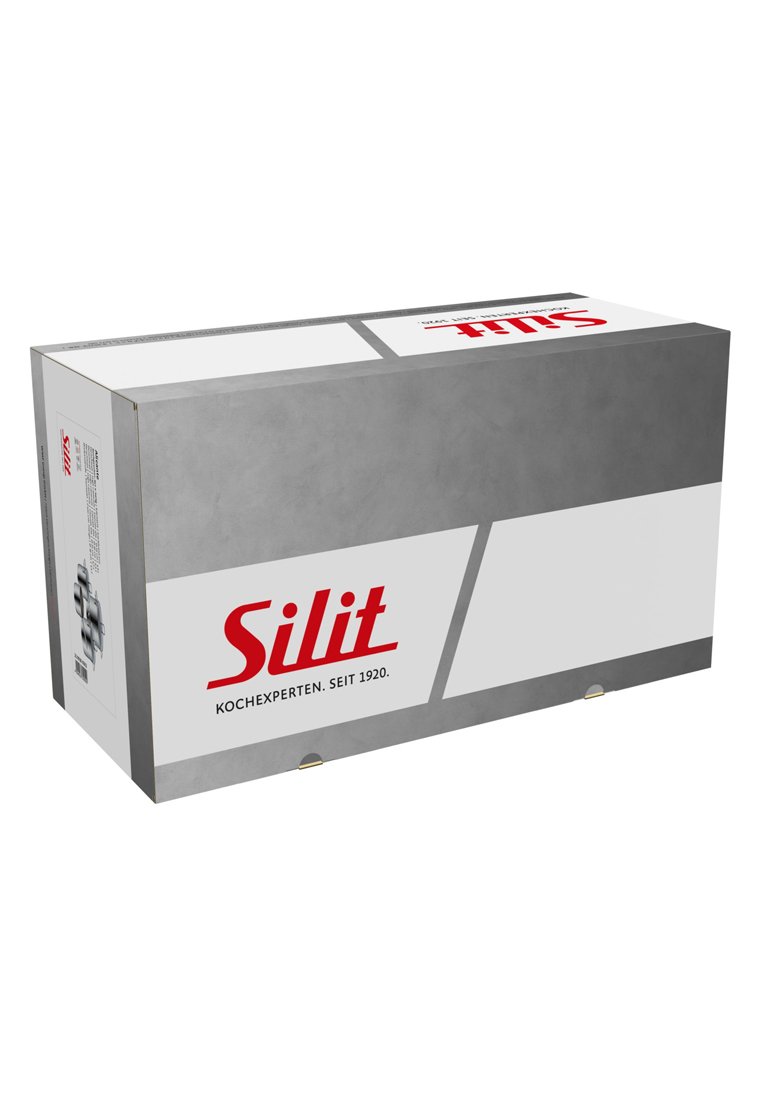 Opakowanie Silit, szare z białymi akcentami i czerwonym logo. Posiada elegancki, prostokątny kształt o gładkiej fakturze i minimalnej grafice.