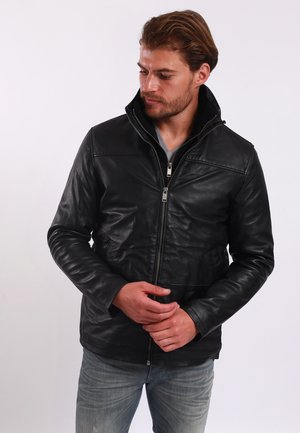 Lee Cooper LONG JACKET WITH COLLAR SHIRT - 2 SPLIT  SIDE POCKETS - FR - Leren jas - black