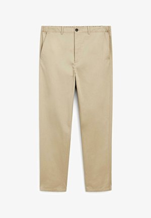 Beige chino's gemaakt van katoen, met zijzakken, een knoopsluiting en een recht gesneden ontwerp. Eenvoudig, effen kleur zonder patronen.
