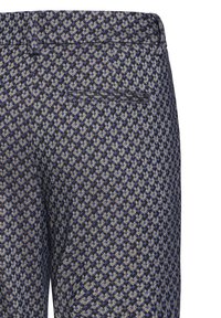 Strukturierte Hose mit einem geometrischen Muster in Marineblau und Gold, ausgestattet mit einer Gesäßtasche und einem geraden Schnitt.