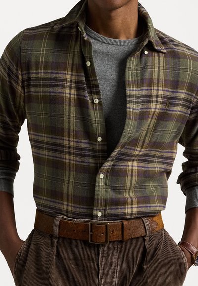 Polo Ralph Lauren CUSTOM FIT PLAID BRUSHED FLANNEL SHIRT - Shirt - olive/brown