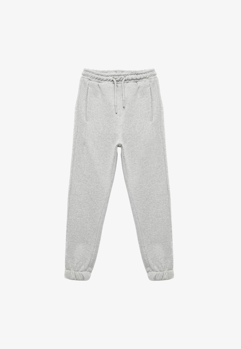Grå sweatpants i mjukt tyg, med elastisk midja och dragsko, sidofickor och smalnande muddar vid anklarna.